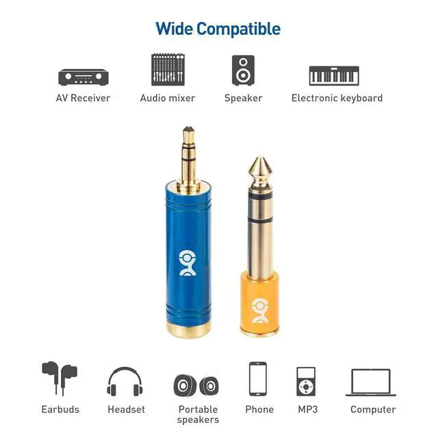 Alt view image 4 of 7 - 2-Pack Headphone Adapter Kit with 1/4 to 3.5mm Adapter and 3.5mm to 1/4 Converter in Blue and Orange