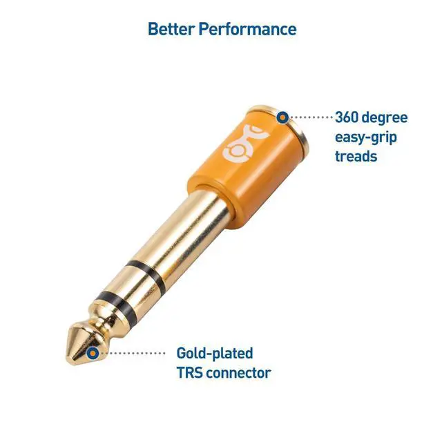 Alt view image 5 of 7 - 2-Pack Headphone Adapter Kit with 1/4 to 3.5mm Adapter and 3.5mm to 1/4 Converter in Blue and Orange