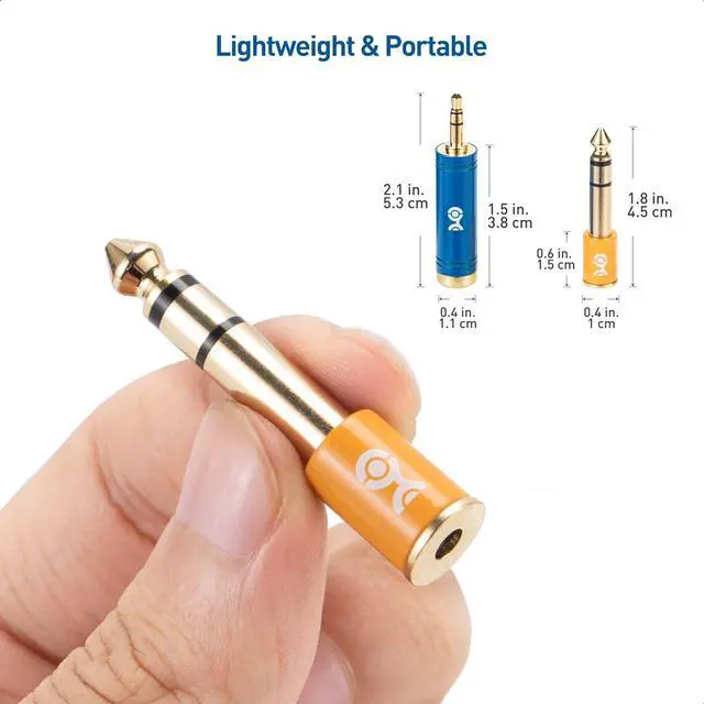 Alt view image 6 of 7 - 2-Pack Headphone Adapter Kit with 1/4 to 3.5mm Adapter and 3.5mm to 1/4 Converter in Blue and Orange