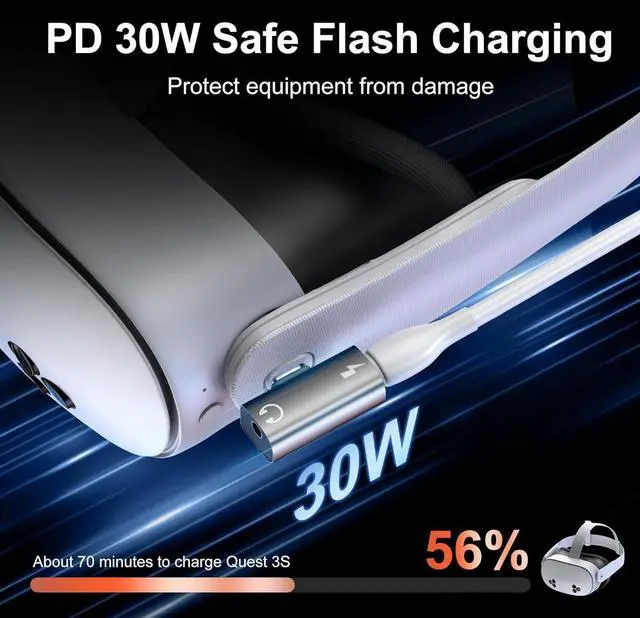 Alt view image 3 of 7 - USB C to 3.5MM Headphone and Charger Adapter for Meta Quest 3S Accessories USB C Headphone Adapter with Charging 2 in 1 Type-C to 3.5mm Audio Hi-Res with PD Fast Charge (Black)