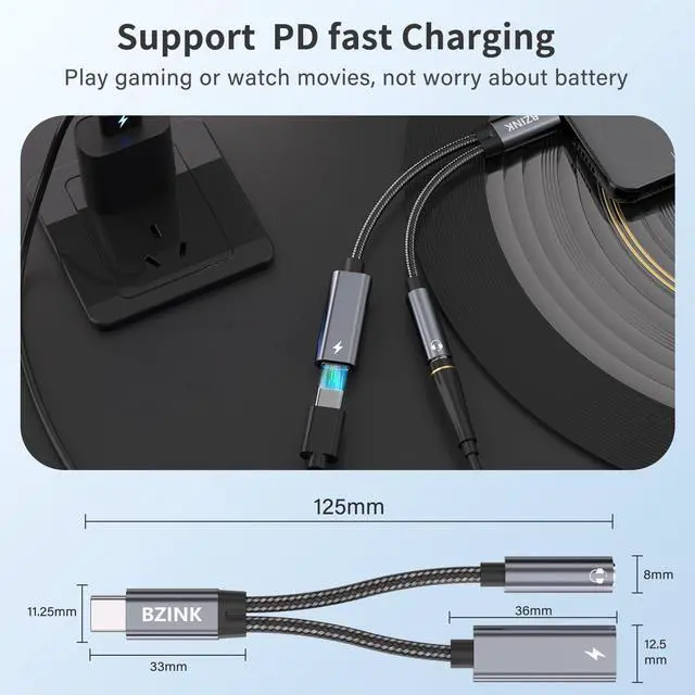 Alt view image 3 of 7 - USB C to 3.5mm Female Headphone and Charger Adapter 2-in-1 Type USBC to Aux Audio Jack Hi-Res DAC Adapter and Fast Charging Dongle Cable Compatible with iPhone 16/15 Pro Max Galaxy S22 S21 S20 Pixel