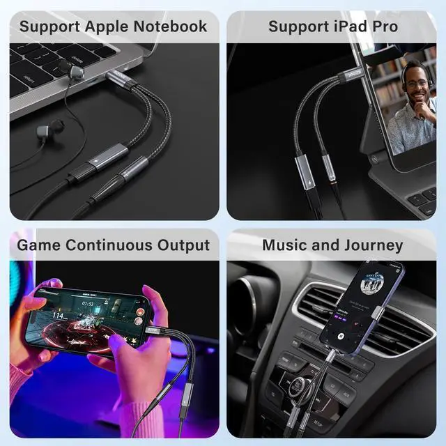 Alt view image 6 of 7 - USB C to 3.5mm Female Headphone and Charger Adapter 2-in-1 Type USBC to Aux Audio Jack Hi-Res DAC Adapter and Fast Charging Dongle Cable Compatible with iPhone 16/15 Pro Max Galaxy S22 S21 S20 Pixel