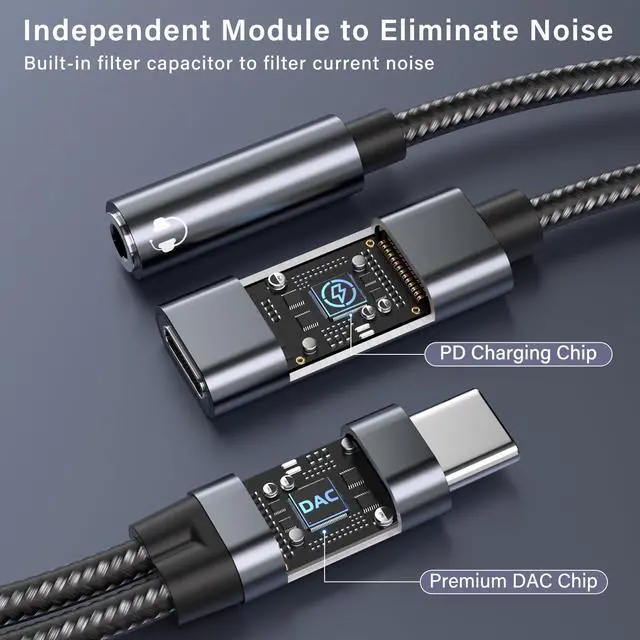 Alt view image 5 of 7 - USB C to 3.5mm Female Headphone and Charger Adapter 2-in-1 Type USBC to Aux Audio Jack Hi-Res DAC Adapter and Fast Charging Dongle Cable Compatible with iPhone 16/15 Pro Max Galaxy S22 S21 S20 Pixel