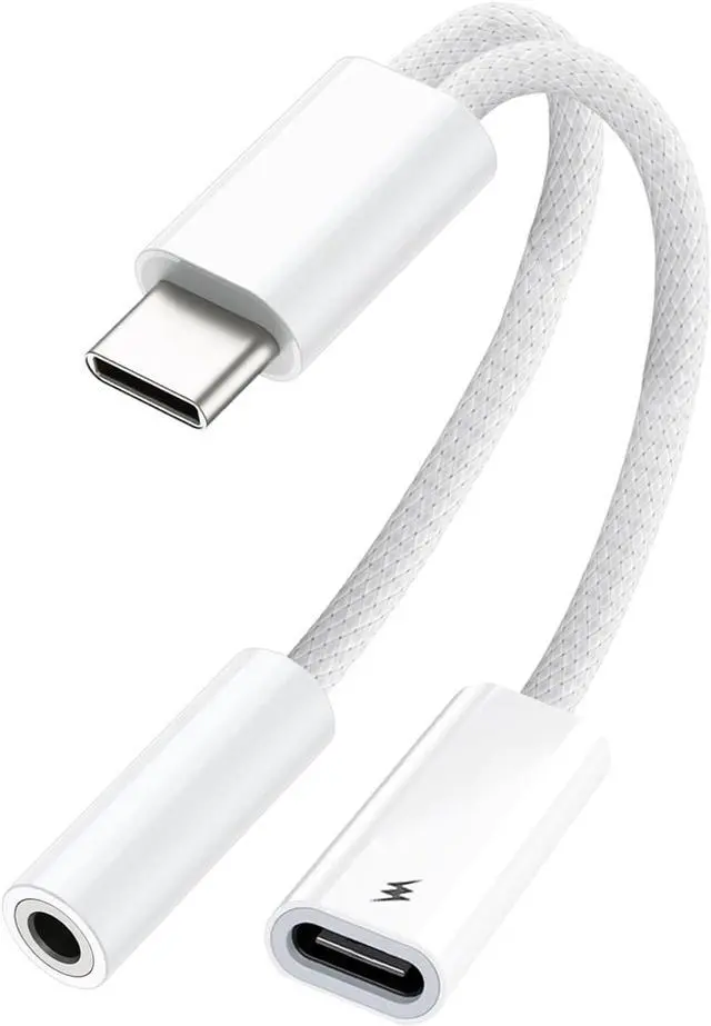 Main image of USB C to 3.5mm Audio Adapter 2 in 1 USBC to Headphone Jack Adapter with PD Fast Charging Dongle Cable Type C to Aux for iPhone 16 iPhone 15 Galaxy