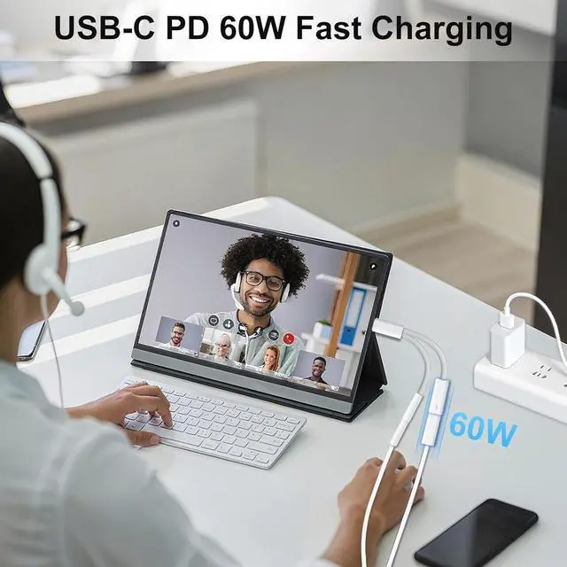Alt view image 2 of 7 - USB C to 3.5mm Audio Adapter 2 in 1 USBC to Headphone Jack Adapter with PD Fast Charging Dongle Cable Type C to Aux for iPhone 16 iPhone 15 Galaxy