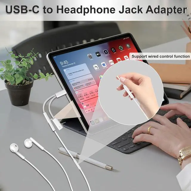 Alt view image 4 of 7 - USB C to 3.5mm Audio Adapter 2 in 1 USBC to Headphone Jack Adapter with PD Fast Charging Dongle Cable Type C to Aux for iPhone 16 iPhone 15 Galaxy