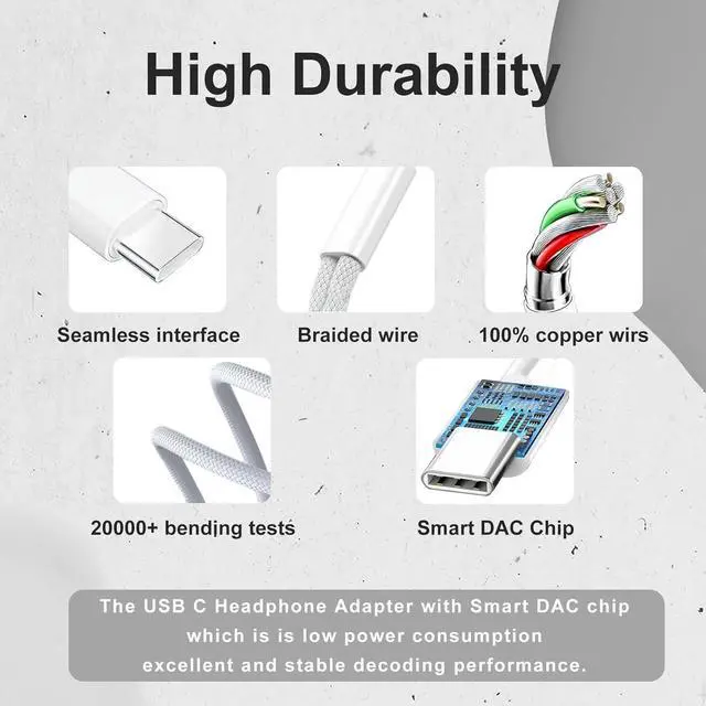 Alt view image 5 of 7 - USB C to 3.5mm Audio Adapter 2 in 1 USBC to Headphone Jack Adapter with PD Fast Charging Dongle Cable Type C to Aux for iPhone 16 iPhone 15 Galaxy