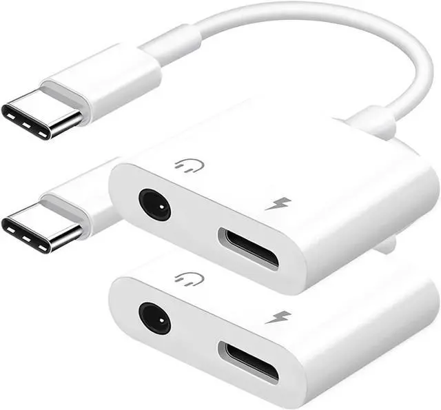 Main image of USB C to 3.5mm Headphone Jack and Charger Adapter 2-in-1 Audio & Fast Charging Splitter for  iPhone 16/15/Pro/Pro Max iPad  Pixel and More 2Pack