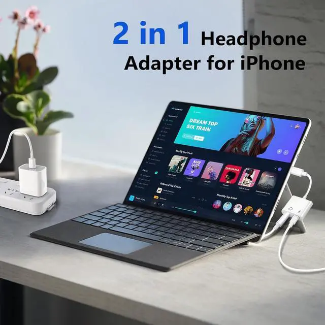 Alt view image 3 of 7 - USB C to 3.5mm Headphone Jack and Charger Adapter 2-in-1 Audio & Fast Charging Splitter for  iPhone 16/15/Pro/Pro Max iPad  Pixel and More 2Pack