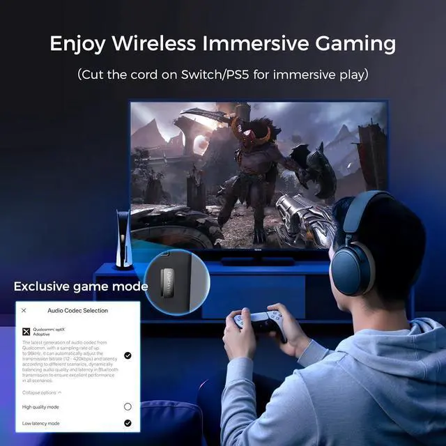 Alt view image 3 of 7 - QCC Dongle Pro [MFi Certified] USB-C Bluetooth Audio Adapter with LDAC aptX Lossless&aptX-Adaptive Low Latency Bluetooth 5.4 Dongle for PS5 Wireless Lossless Transmitter for PC/Headphones