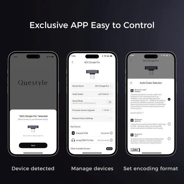 Alt view image 7 of 7 - QCC Dongle Pro [MFi Certified] USB-C Bluetooth Audio Adapter with LDAC aptX Lossless&aptX-Adaptive Low Latency Bluetooth 5.4 Dongle for PS5 Wireless Lossless Transmitter for PC/Headphones