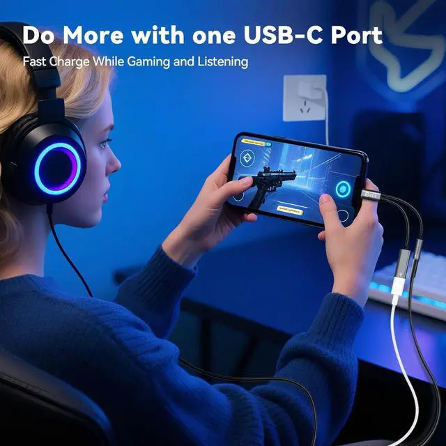 Alt view image 5 of 7 - USB Type C to 3.5mm Headphone and Charger Adapter 2 in 1 USB C to Aux Audio Jack Hi-Res DAC with Charging for Earphones Compatible with  Galaxy S25/S24/S23/S22+ (USB-3.5MM 1Pack)