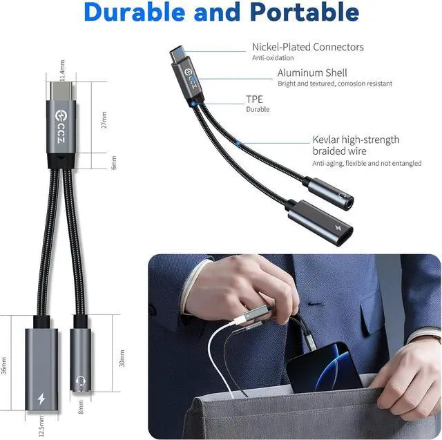 Alt view image 7 of 7 - USB Type C to 3.5mm Headphone and Charger Adapter 2 in 1 USB C to Aux Audio Jack Hi-Res DAC with Charging for Earphones Compatible with  Galaxy S25/S24/S23/S22+ (USB-3.5MM 1Pack)