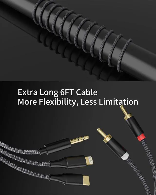 Alt view image 5 of 7 - [3-in-1 RCA Audio Cable] Lightning/USB C/3.5mm to 2 RCA  Compatible with iPhone Android Home Theater Car Stereo Speaker Amplifier  6FT Lightning to RCA Audio Adapter Cord