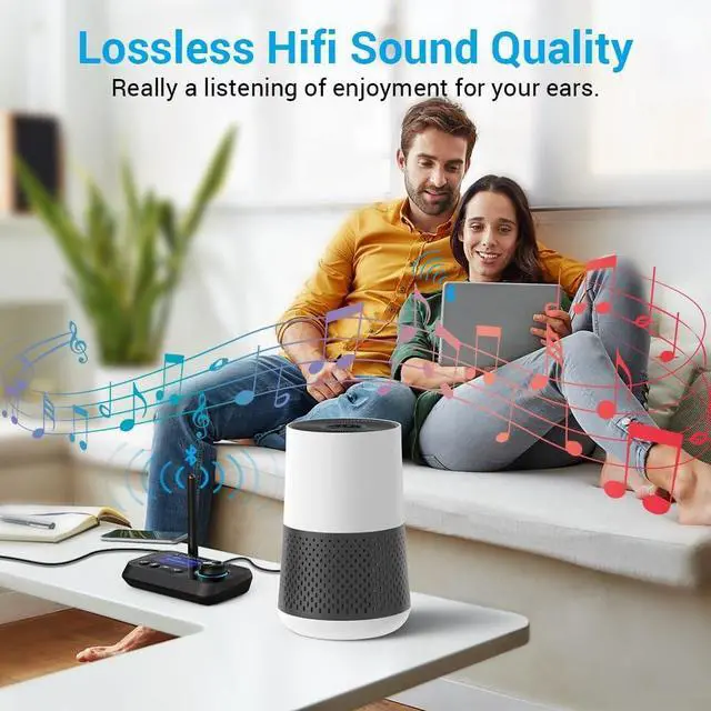 Alt view image 7 of 7 - Bluetooth Transmitter Receiver 3-in-1 Bluetooth 5.3 Audio Adapter for 2 Headphones with Bypass Volume Control ON/Off Switch LCD Display 3.5mm Aux/Optical/RCA for Home Stereo TV Speaker PC