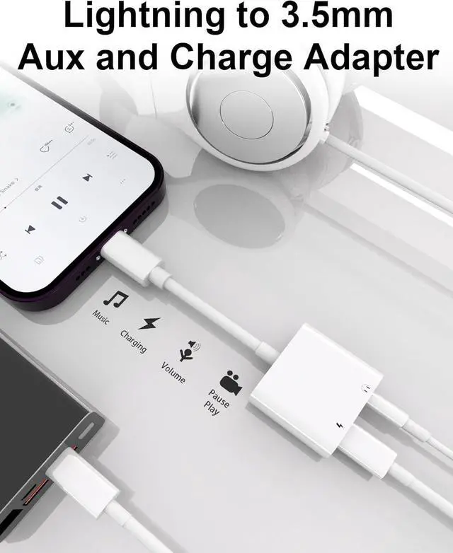 Alt view image 3 of 6 - 2 Pack Lightning to 3.5mm Headphone Jack Adapter [ MFi Certified] 2 in 1 Headphone Adapter Aux Audio and Charger Adapter Dongle Cable Splitter Compatible with iPhone 14 13 12 11 XS XR 8 7