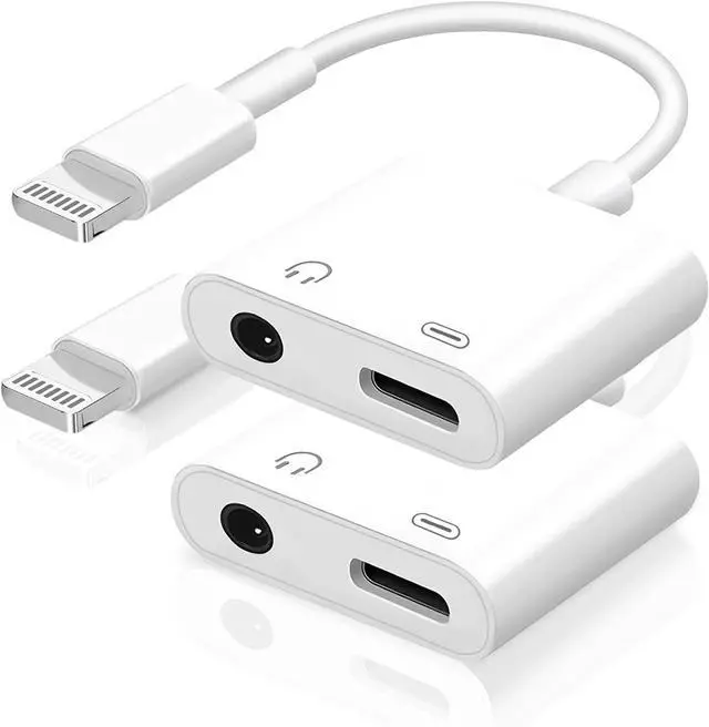 Main image of [ MFi Certified] 2-in-1 Charging & Audio Adapter for iPhone Lightning to 3.5mm Headphone Jack Dongle Splitter Supports Hi-Res Lossless Sound Compatible with iPhone 14/13/12/11/XS/XR/8/7 2Pack