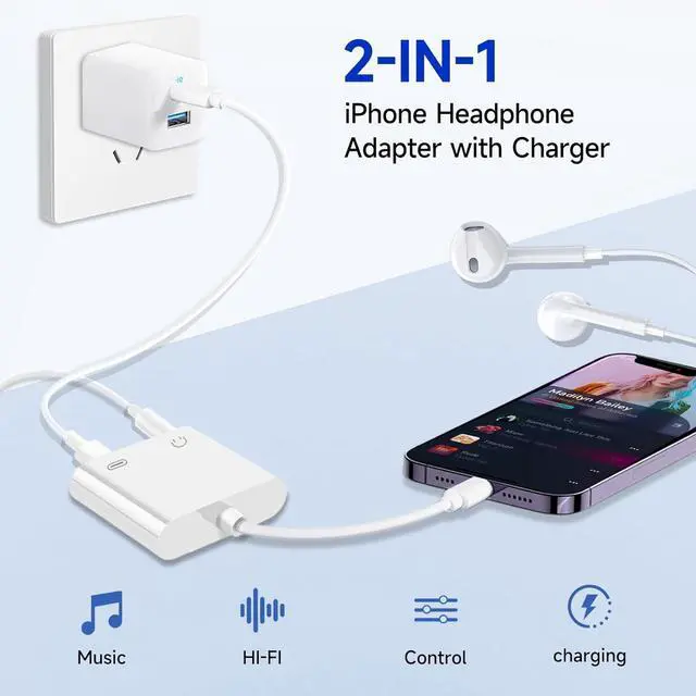 Alt view image 6 of 7 - [ MFi Certified] 2-in-1 Charging & Audio Adapter for iPhone Lightning to 3.5mm Headphone Jack Dongle Splitter Supports Hi-Res Lossless Sound Compatible with iPhone 14/13/12/11/XS/XR/8/7 2Pack