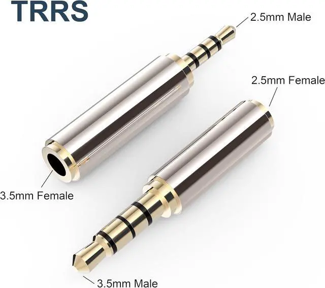Alt view image 2 of 6 - 2.5mm to 3.5mm Adapter and 3.5mm to 2.5mm Adapter Gold Plated Jack Stereo Full Metal Connector Converter for Smartphones Headphone Mic Tablets Support MIC Function