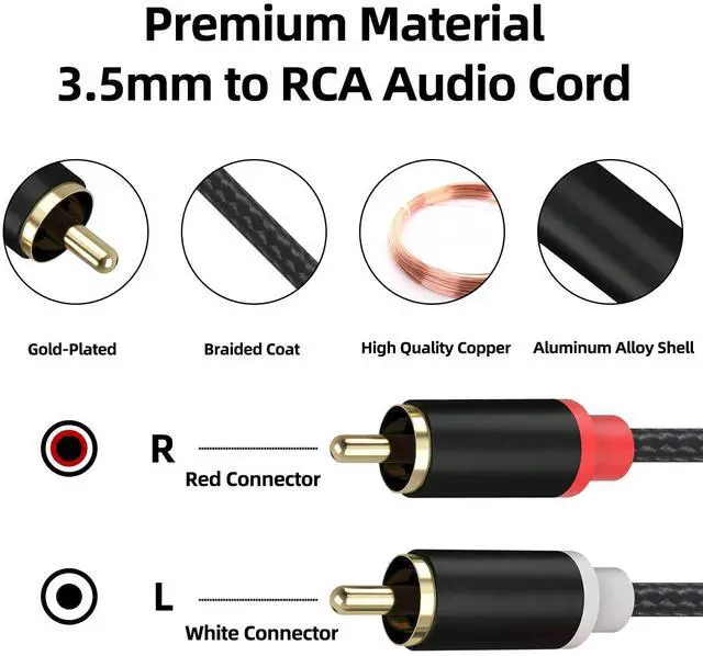 Alt view image 3 of 4 - 3.5mm Female to 2 RCA Male Stereo Cable 3.5mm to RCA Bi-Directional AUX Auxiliary Y Cable Gold Plated Adapter Compatible for TV Smartphones MP3 Tablets Speakers Home Theater