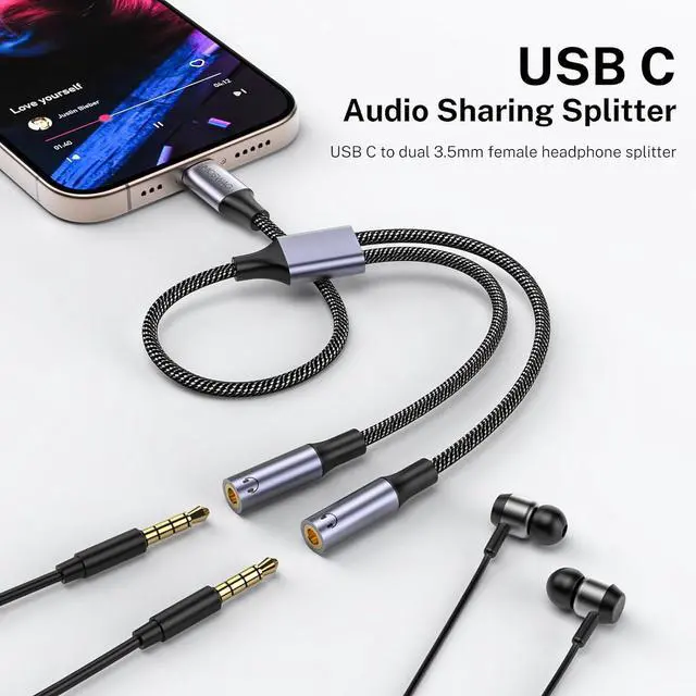 Alt view image 2 of 6 - USB C to Dual 3.5mm Female Headphone Splitter Type C to Dual 3.5mm Female Headphone Adapter Compatible with Pixel 7 6 Galaxy S23 iPhone 15 Pro Max/Pro/Plus