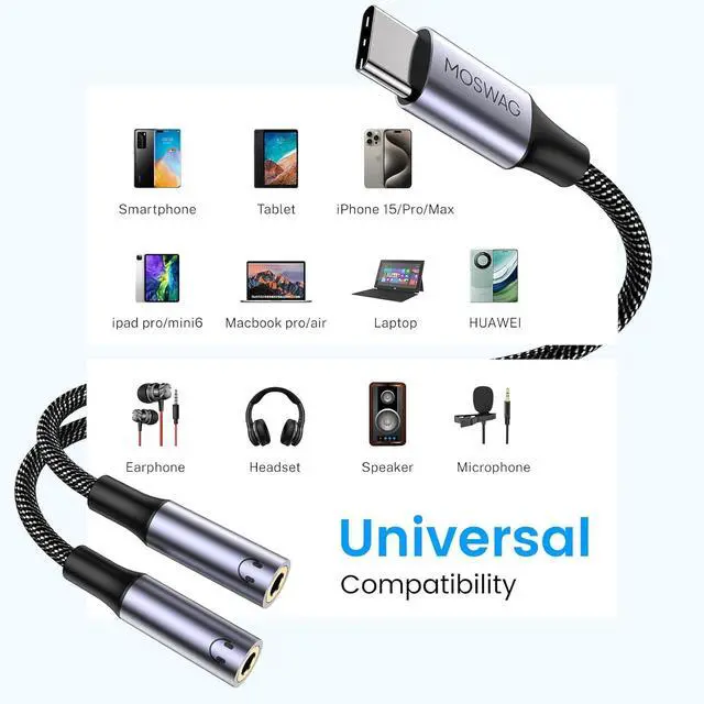 Alt view image 4 of 6 - USB C to Dual 3.5mm Female Headphone Splitter Type C to Dual 3.5mm Female Headphone Adapter Compatible with Pixel 7 6 Galaxy S23 iPhone 15 Pro Max/Pro/Plus