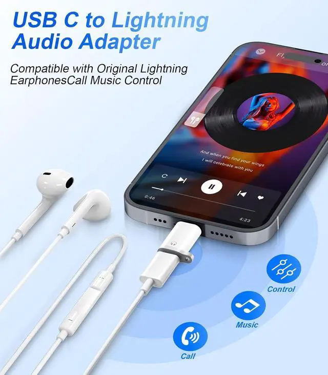 Alt view image 2 of 7 - Lightning to USB C Audio Adapter for Heaphones Support Line Control 2 Packs USBC Male to Lightning Female Earbuds Adapter Not for Charging/Data Transfer USB-C for  iPhone 16-15 / iPad