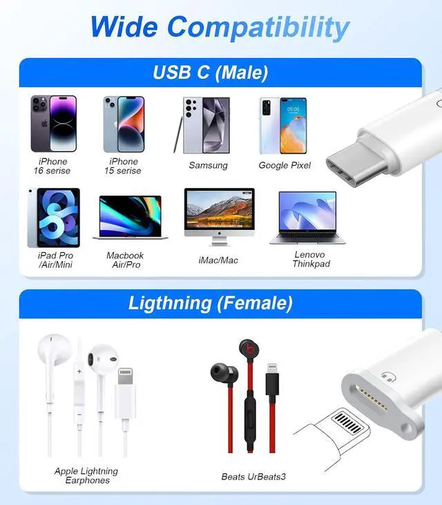Alt view image 4 of 7 - Lightning to USB C Audio Adapter for Heaphones Support Line Control 2 Packs USBC Male to Lightning Female Earbuds Adapter Not for Charging/Data Transfer USB-C for  iPhone 16-15 / iPad