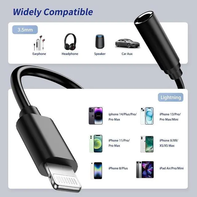 Alt view image 3 of 7 - 2Pack  MFi Certified Lightning to 3.5mm Headphone Jack Adapter iPhone to 3.5 mm Earphone Aux Audio Converter Dongle Cable - Compatible with iPhone 14 13 12 11 Pro Max X XS Max XR 8 7 Plus