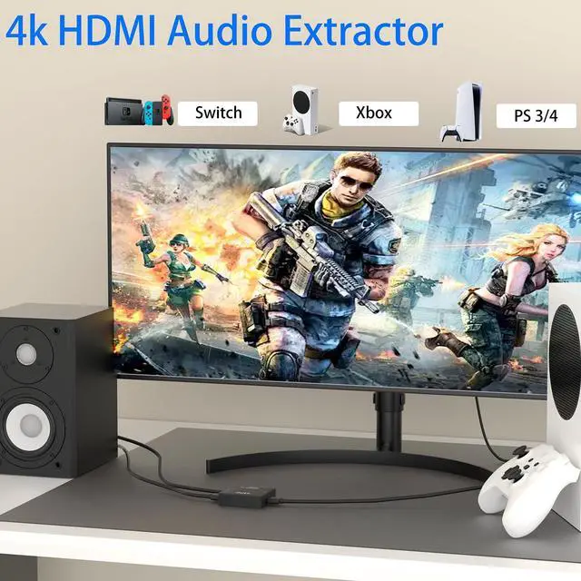 Alt view image 4 of 7 - HDMI Audio Extractor Splitter HDMI to 3.5mm Audio Adapter 4K*2K@30HZ 3D 1080P Compatible for TV PC Sound System Xbox Switch PS3 PS4 PS5