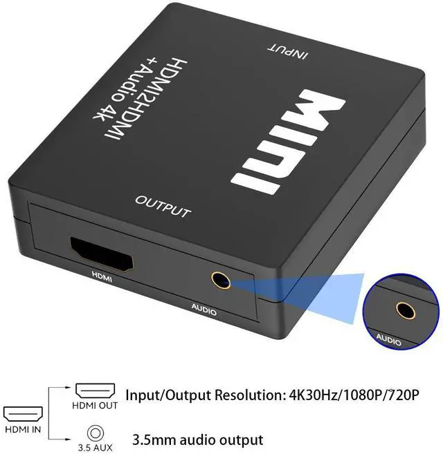 Alt view image 7 of 7 - HDMI Audio Extractor Splitter HDMI to 3.5mm Audio Adapter 4K*2K@30HZ 3D 1080P Compatible for TV PC Sound System Xbox Switch PS3 PS4 PS5