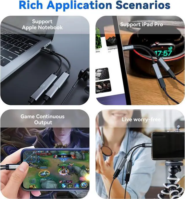 Alt view image 3 of 7 - USB C Splitter 1 in 2 Out Dual USB C Type Headphone and Charger Audio Adapter Type C Headphone Adapter and 60W PD Fast Charging Dongle Cable Compatible with Phone 16/15 Pro Max USB-USB 1Pack)
