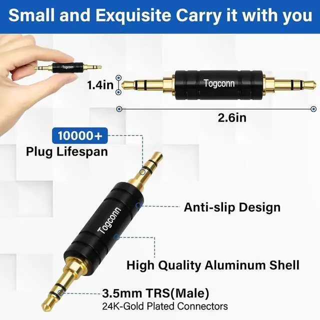 Alt view image 2 of 5 - Gold-Plated 3.5mm Audio Adapter 2 Pack - 3-Pole TRS to 3.5mm Jack Coupler for BT Receiver MP3 Player Car Transmitter Speakers
