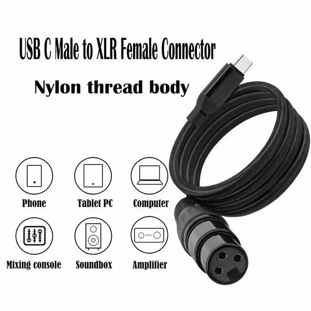 Alt view image 4 of 7 - XLR to Type-C Microphone Connection Cable 3FT/1M Nylon Braided USB C Male to XLR Female Connector Cord Converter Microphone Audio Adapter for iPhone 15 Series Google Pixel 3XL
