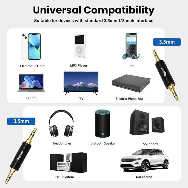 Alt view image 5 of 5 - Gold-Plated 3.5mm Audio Adapter 2 Pack - 3-Pole TRS to 3.5mm Jack Coupler for BT Receiver MP3 Player Car Transmitter Speakers