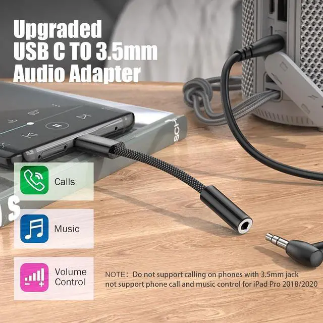 Alt view image 2 of 6 - 4 Pack Black USB Type C to 3.5mm Female Headphone Jack Adapter USB-C to 3.5mm Audio Converter USB C to Aux Audio Dongle Cable Cord Compatible with 16/16 Pro Max/16 Pro/16 Plus iPad Pro etc