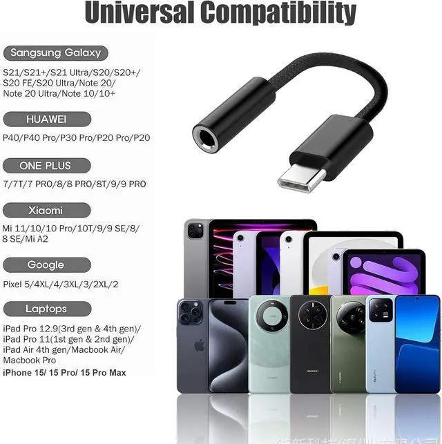 Alt view image 3 of 6 - 4 Pack Black USB Type C to 3.5mm Female Headphone Jack Adapter USB-C to 3.5mm Audio Converter USB C to Aux Audio Dongle Cable Cord Compatible with 16/16 Pro Max/16 Pro/16 Plus iPad Pro etc