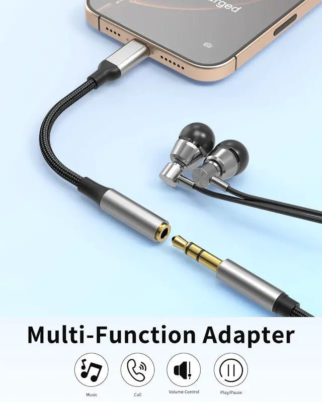 Alt view image 2 of 7 - USB C to 3.5mm Headphone Jack Adapter with DAC Chip 2 Pack HiFi USB-C to Audio Dongle Compatible with iPhone 16 15 Pro Max Galaxy S25 S24 S23 S22 iPad Pro MacBook USBC to Aux Adapter