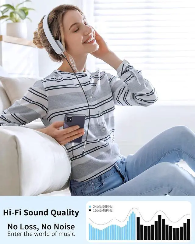 Alt view image 4 of 7 - USB C to 3.5mm Headphone Jack Adapter with DAC Chip 2 Pack HiFi USB-C to Audio Dongle Compatible with iPhone 16 15 Pro Max Galaxy S25 S24 S23 S22 iPad Pro MacBook USBC to Aux Adapter