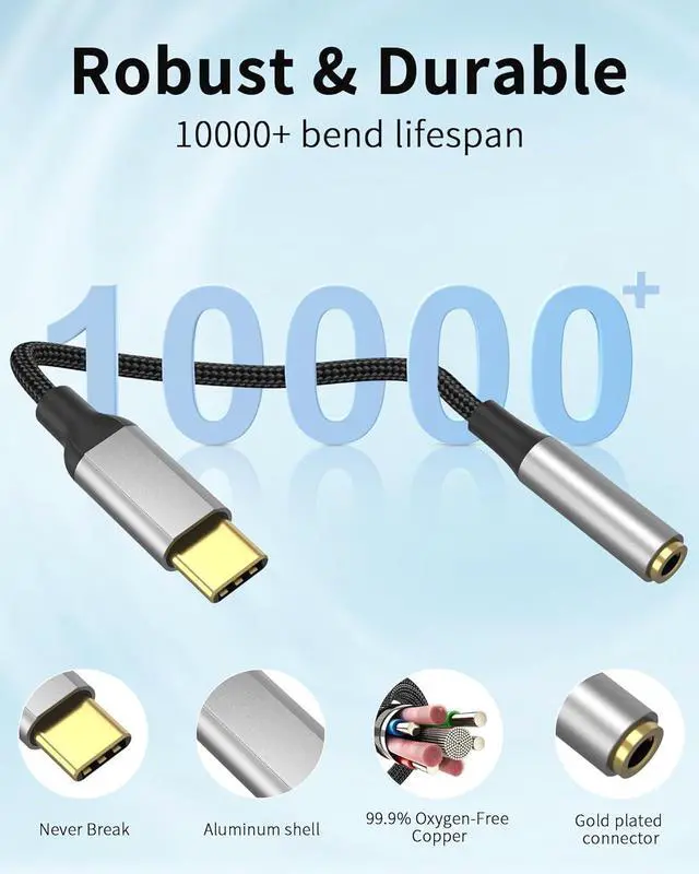 Alt view image 6 of 7 - USB C to 3.5mm Headphone Jack Adapter with DAC Chip 2 Pack HiFi USB-C to Audio Dongle Compatible with iPhone 16 15 Pro Max Galaxy S25 S24 S23 S22 iPad Pro MacBook USBC to Aux Adapter