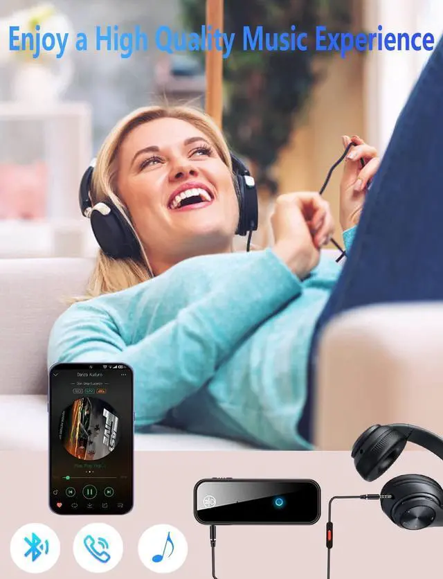 Alt view image 4 of 7 - Bluetooth 5.0 Adapter 3.5mm Jack Aux Dongle 2-in-1 Wireless Transmitter Receiver for Car TV Audio Headphones Speakers Projector