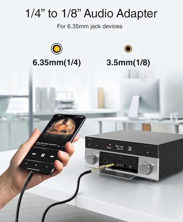 Alt view image 2 of 7 - 2-Pack 1/4 to 3.5mm adapter (TRS 1/4 to 1/8 AUX Audio Jack Converter Gold Plated Aluminum Shell 6.35mm Male to 3.5mm Female) Stereo Headphone Adapter for AUX Cable Guitar Amplifier Piano