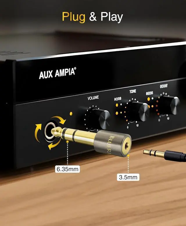 Alt view image 3 of 7 - 2-Pack 1/4 to 3.5mm adapter (TRS 1/4 to 1/8 AUX Audio Jack Converter Gold Plated Aluminum Shell 6.35mm Male to 3.5mm Female) Stereo Headphone Adapter for AUX Cable Guitar Amplifier Piano