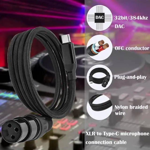 Alt view image 6 of 7 - XLR to Type-C Microphone Connection Cable 3FT/1M Nylon Braided USB C Male to XLR Female Connector Cord Converter Microphone Audio Adapter for iPhone 15 Series Google Pixel 3XL