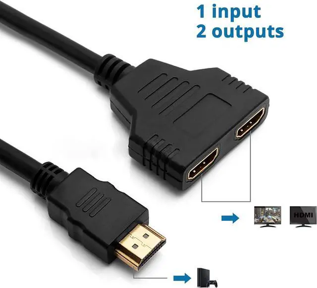 Alt view image 4 of 7 - HDMI Splitter Cables Male 1080P to Dual Female 1 to 2 Way HDMI Splitter Adapter Cable for HDTV HD LED LCD TV Mirror Only Support Two The Same Size TVs at The Same Time 30cm