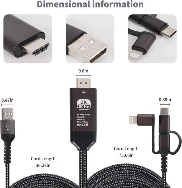 Alt view image 6 of 7 - HDMI Cable to TV Adapter 2k 60Hz 1080P Phone to TV HDTV AV Adapter for Android Phone Type C 3-in-1 Design Multi-Function Plug & Play HDMI Cable Compatible with  TV/PS5/HDTV/Blu-ray