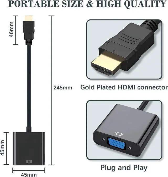 Alt view image 4 of 7 - HDMI to VGA Adapter (Male to Female) Uni-Directional Gold-Plated HDMI to VGA Converter for Computer Desktop Laptop PC Monitor Projector HDTV Chromebook Raspberry Pi  Xbox and More