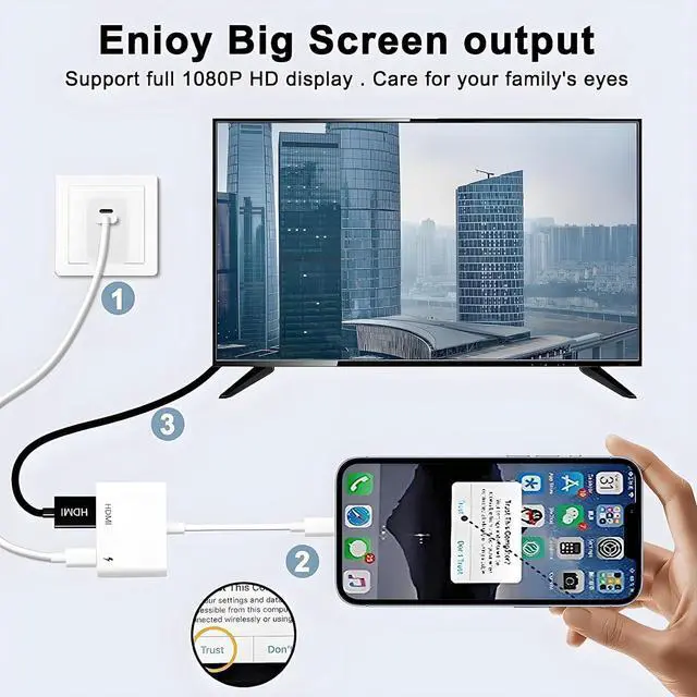 Alt view image 2 of 7 - [MFi Certified] Lightning to HDMI Adapter for iPhone Digital AV Adapter 1080P HD Video HDMI Sync Screen Connector Cable with Charging Port for iPhone 14 13 12 11 X 8 7 iPad on HDTV/Projector/Monitor