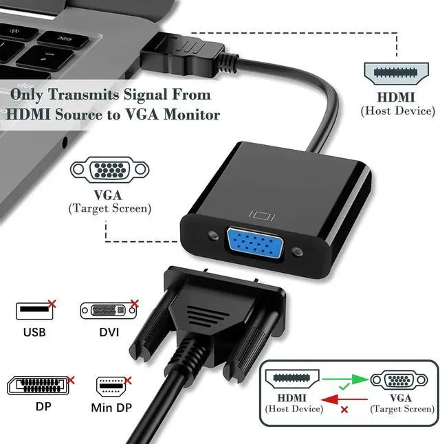 Alt view image 2 of 7 - HDMI to VGA Adapter (Male to Female) Uni-Directional Gold-Plated HDMI to VGA Converter for Computer Desktop Laptop PC Monitor Projector HDTV Chromebook Raspberry Pi  Xbox and More