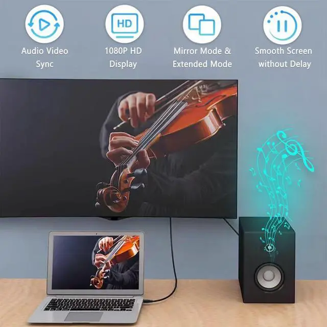 Alt view image 2 of 6 - USB to HDMI Adapter Cable 6.6FT USB to HDMI Cable Male to Male Full 1080P HD Display Cable Audio Video Converter Cord for PC/Laptop to Monitor/HDTV/Projector